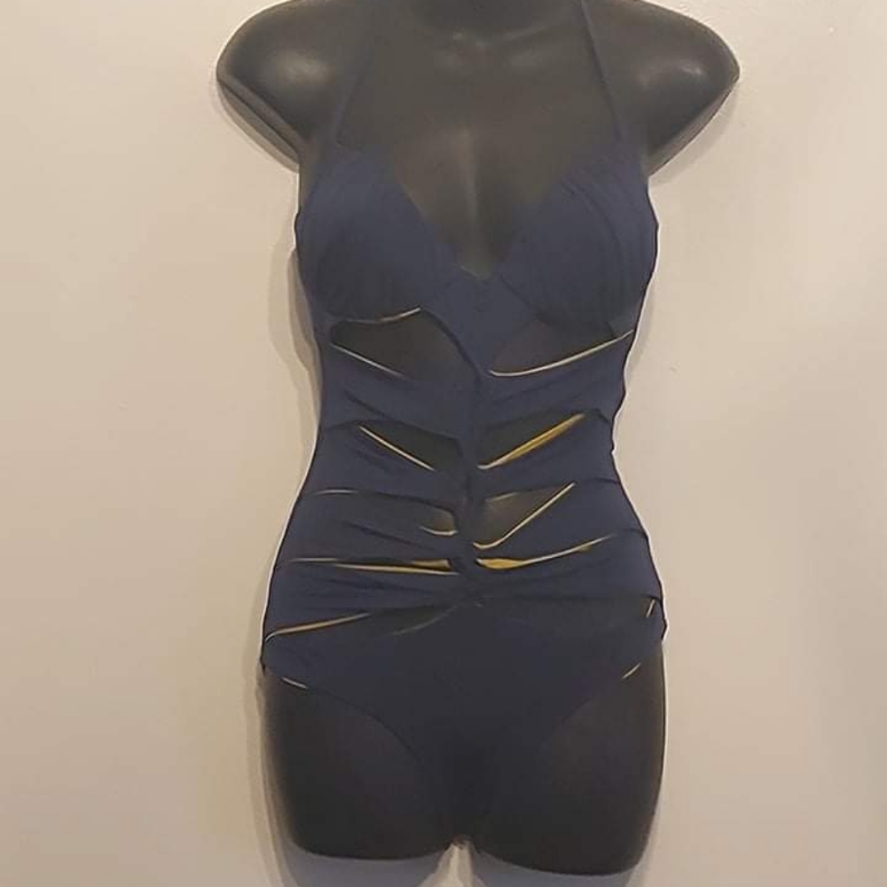 A.che Navy blue one piece swimsuit.